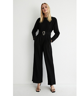 relaxed sleeve belted jumpsuit