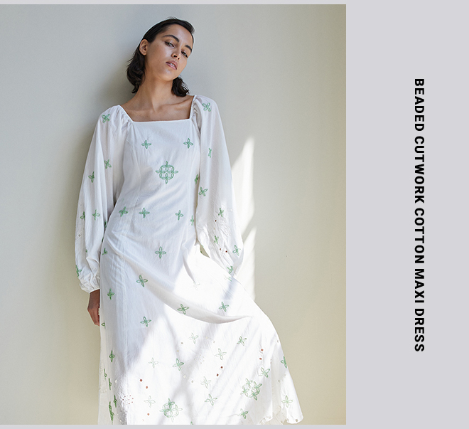 beaded cutwork cotton maxi dress