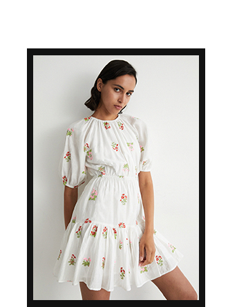 embroidery puff sleeve mini dress