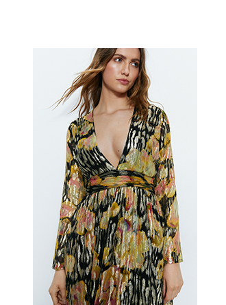 sparkle plunge gathered waist maxi dress