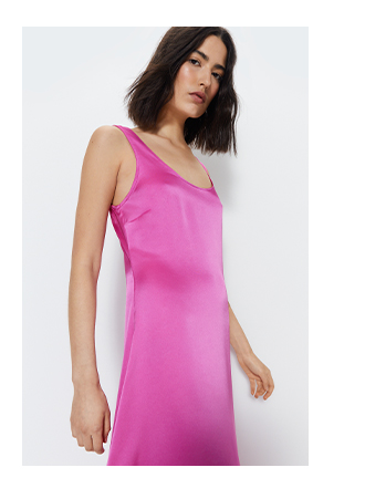 scoop neck satin midi slip dress