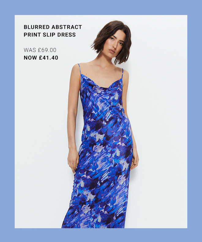 blurred abstract print cowl slip dress