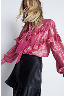 sparkle ruffle detail tie neck blouse
