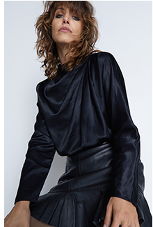 satin high neck pleat detail blouse