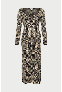 metallic tile jacquard midi dress
