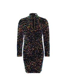 velvet sequin iridescent keyhole mini dress
