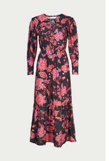 paisley floral scallop collar midi dress