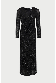 sequin ruched front midi dress