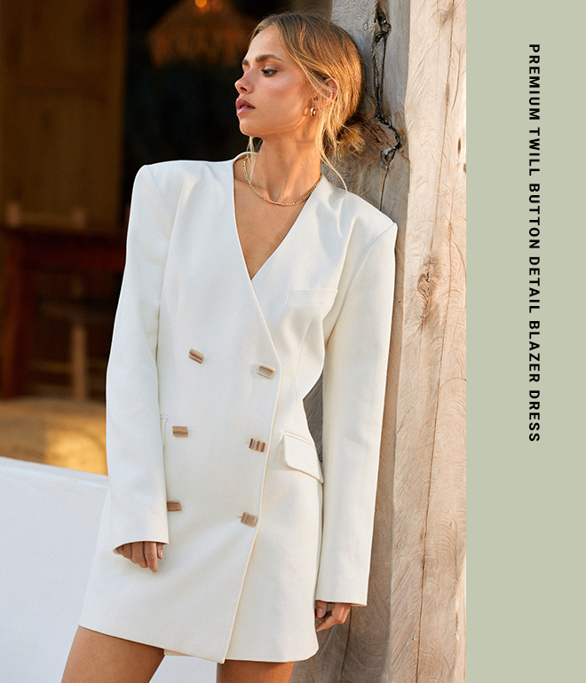 premium twill button detail blazer dress