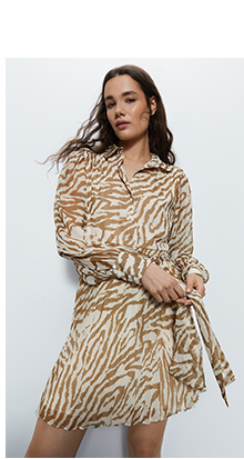 recycled zebra belted pleated mini dress