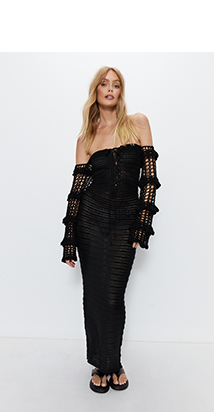 bardot knitted maxi dress