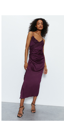 lace trim ruched side slip dress