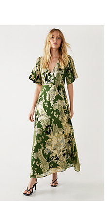 sparkle metallic v neck floral midi dress