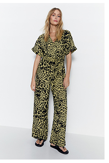 wrap front tie waist relaxed jumpsuit