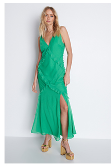 premium ruffle detail maxi dress