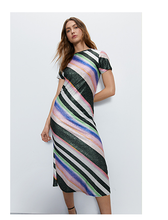 short sleeve glitter midi dress