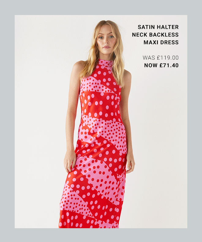 spot satin halter neck backless maxi dress