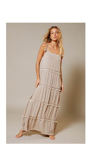 crinkle viscose shell tiered maxi dress