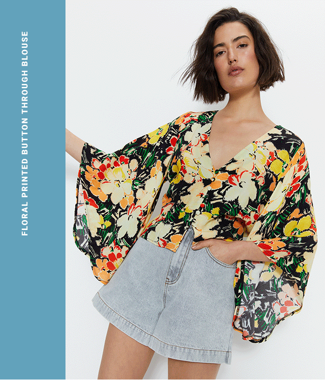 floral printed button through blouse