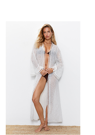 broderie chiffon lace trim maxi beach kimono