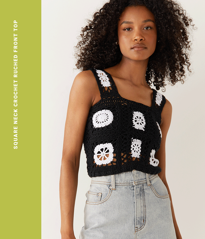square neck crochet ruched front top