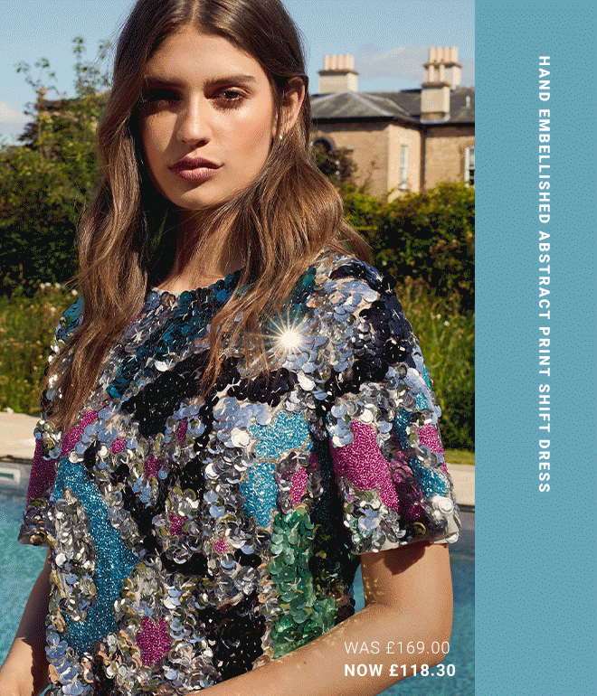 Hand Embellished Abstract Print Shift Dress