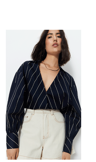 stripe collared crop shirt
