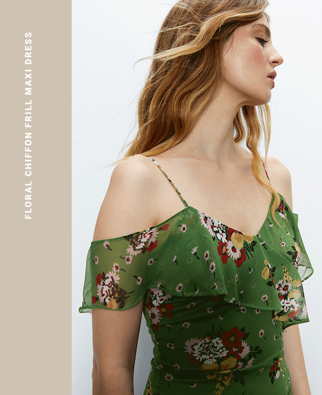 floral chiffon frill maxi dress