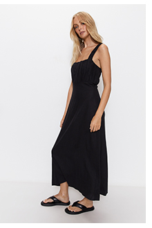 linen ruched detail maxi dress