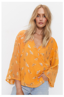 metallic georgette wrap top
