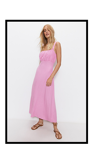 linen ruched detail maxi dress