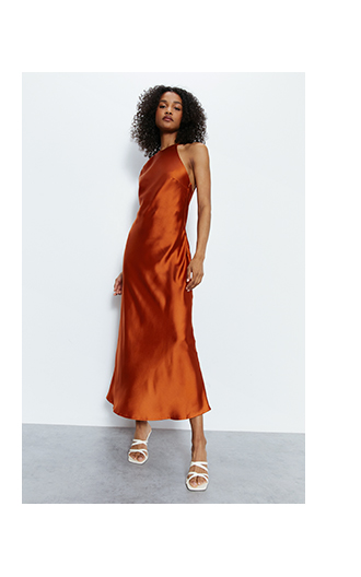 satin strappy back slip dress