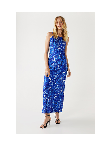 animal satin square neck slip dress