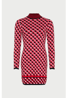 geo jacquard short knit dress