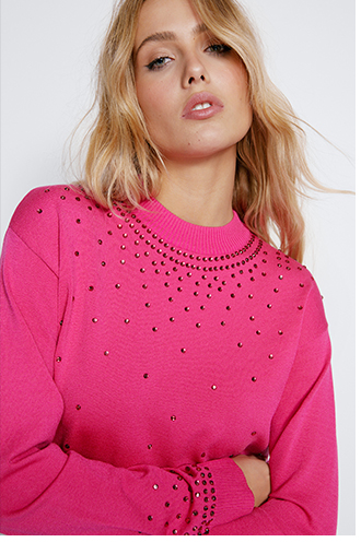 hotfix neck embellished knit jumper
