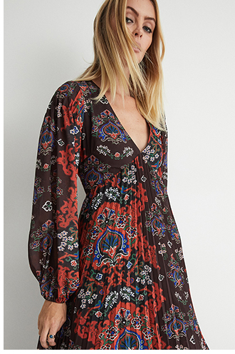 floral pleated double tiered midi dress