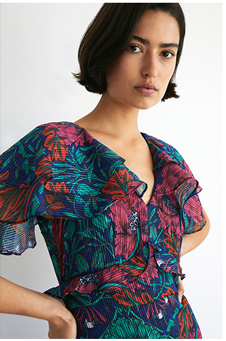 wh x william morris society sparkle ruffled midi dress