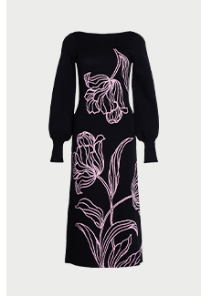 floral placement jacquard knit midi dress