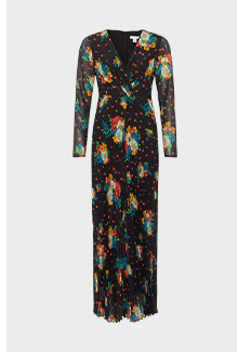 floral print wide leg pleated jumpsuit