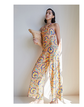 textured jersey paisley halter neck jumpsuit