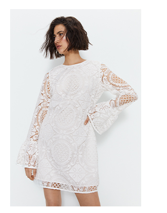 lace flute sleeve mini dress