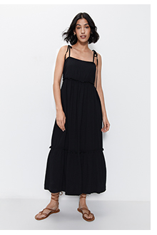 cheesecloth tie shoulder cami midi dress