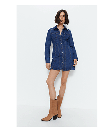 button down fitted denim shirt dress