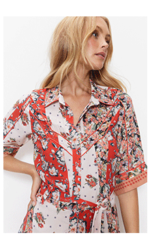 mixed floral short sleeve maxi shirtdress