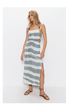 tie dye midi dress with beaded straps