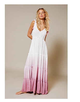 crinkle viscose ombre tiered tie maxi dress