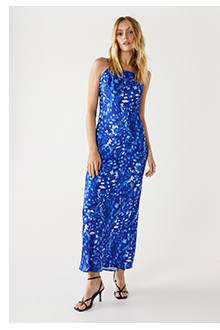 animal satin square neck slip dress