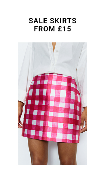 tailored gingham satin twill mini skirt