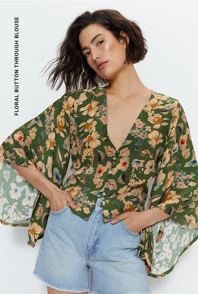 floral printed button through blouse