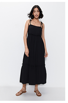 cheesecloth tie shoulder cami midi dress